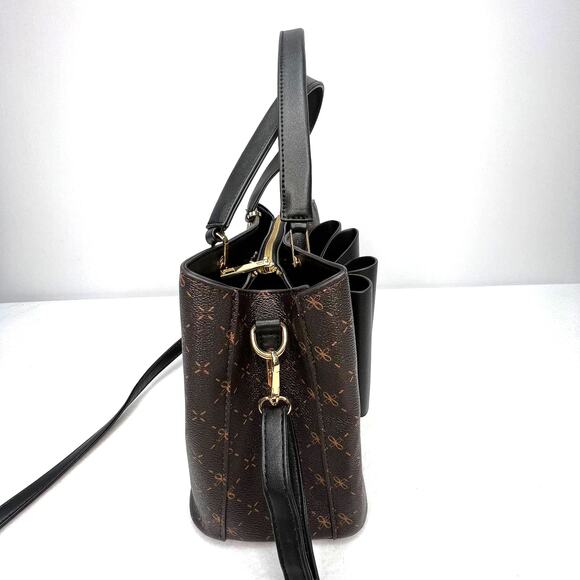 Crossi Black & Brown Bow Bag Textured Faux Leather Purse Designer Satchel Bag - Picture 5 of 12